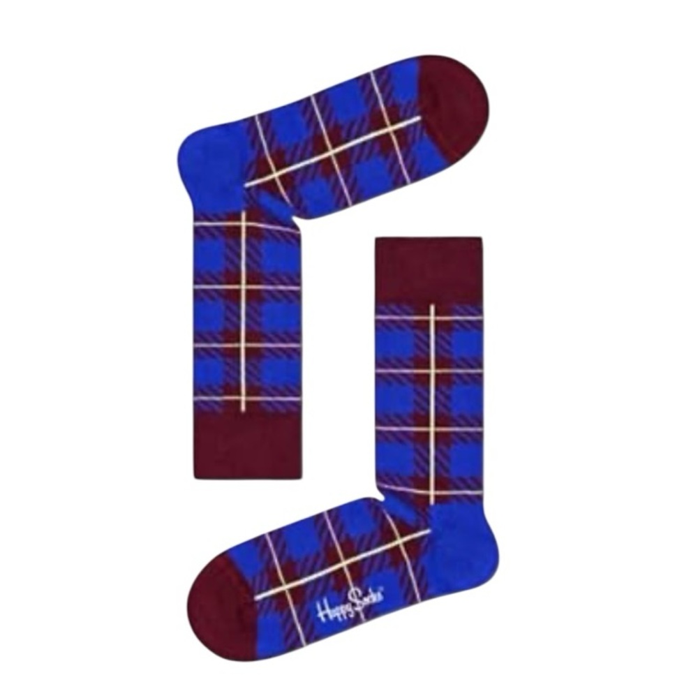 Happy Socks Crew cut combed cotton razor check checkered plaid striped pare NWT - Picture 2 of 6